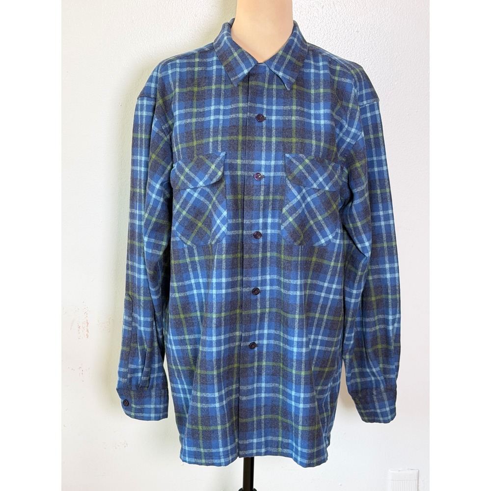Pendleton Original Board Shirt Men's L Blue Plaid Wool Surf Western fisherman